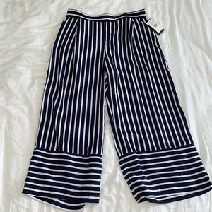 NAVY WIDE LEG PINSTRIPE SILK PANTS